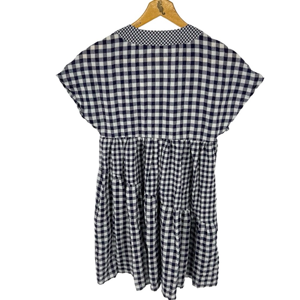 NWT Anthropologie 11-1-TYLHO Navy Blue Gingham Swing Mini Dress Size Extra Small - Picture 6 of 11